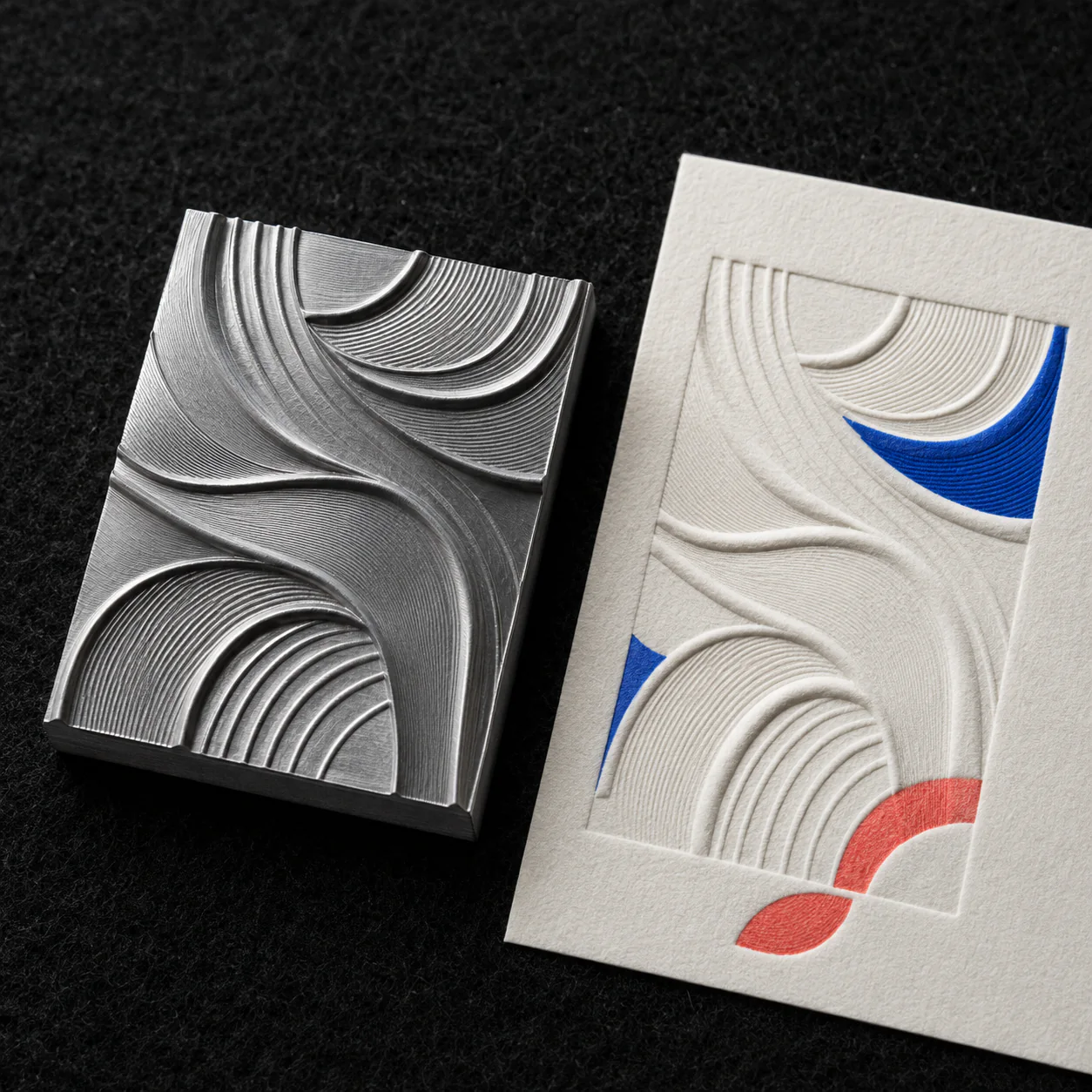 Tactile cards demonstrating raised, recessed and inked print impressions