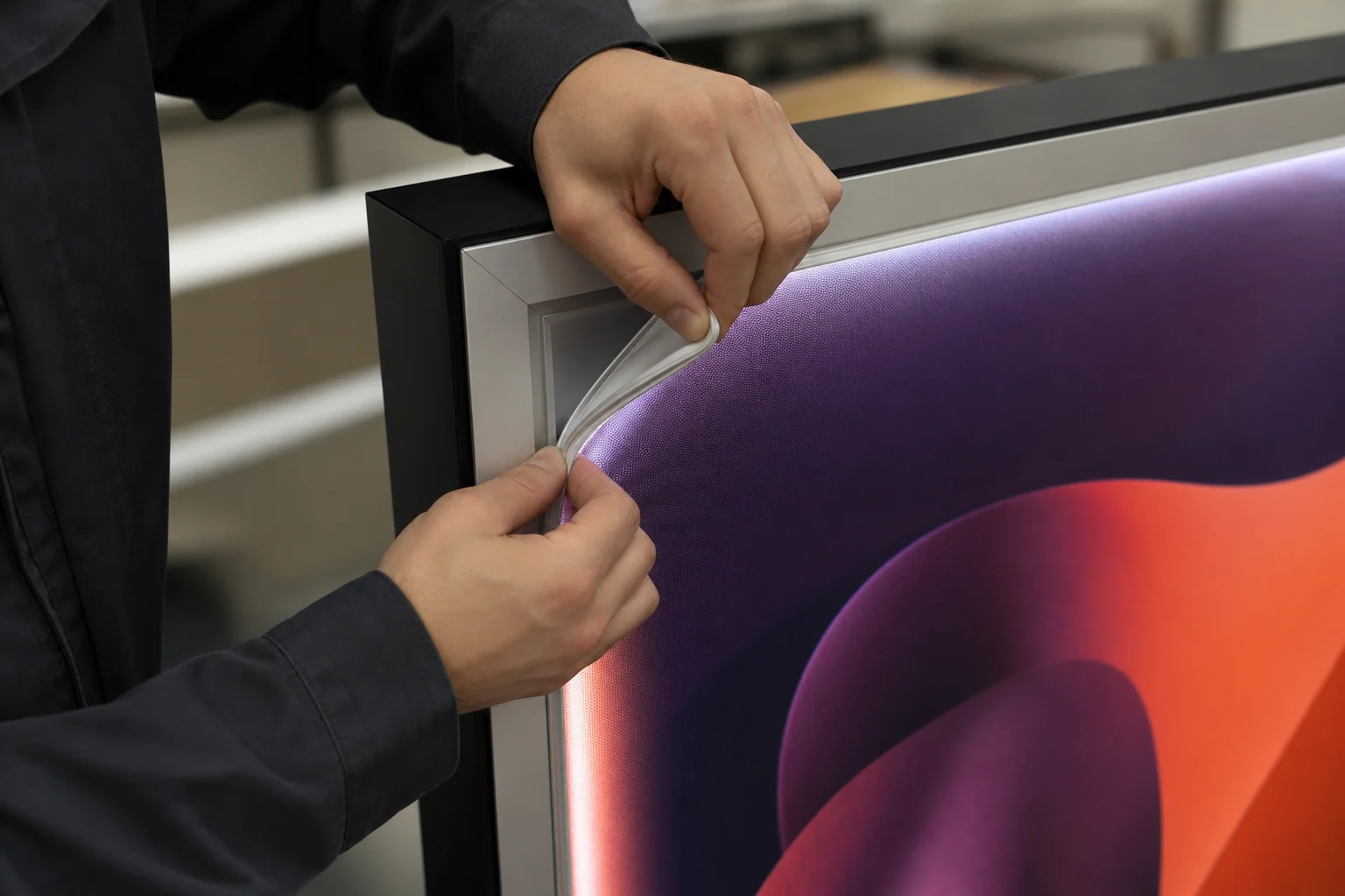 Backlit printing production and installation detail