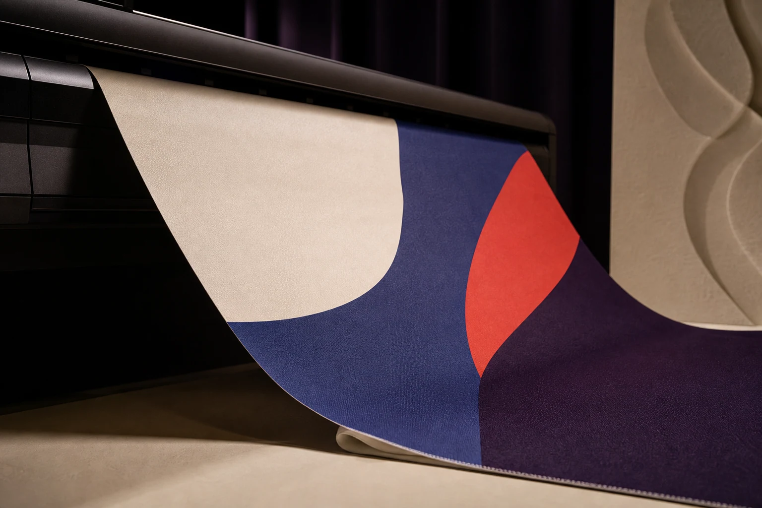Printed banner unfurling from a large-format printer