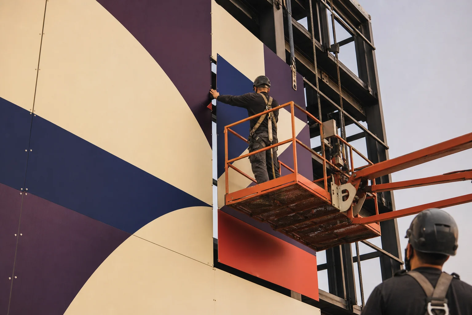 Close view of large billboard panels prepared for an outdoor campaign